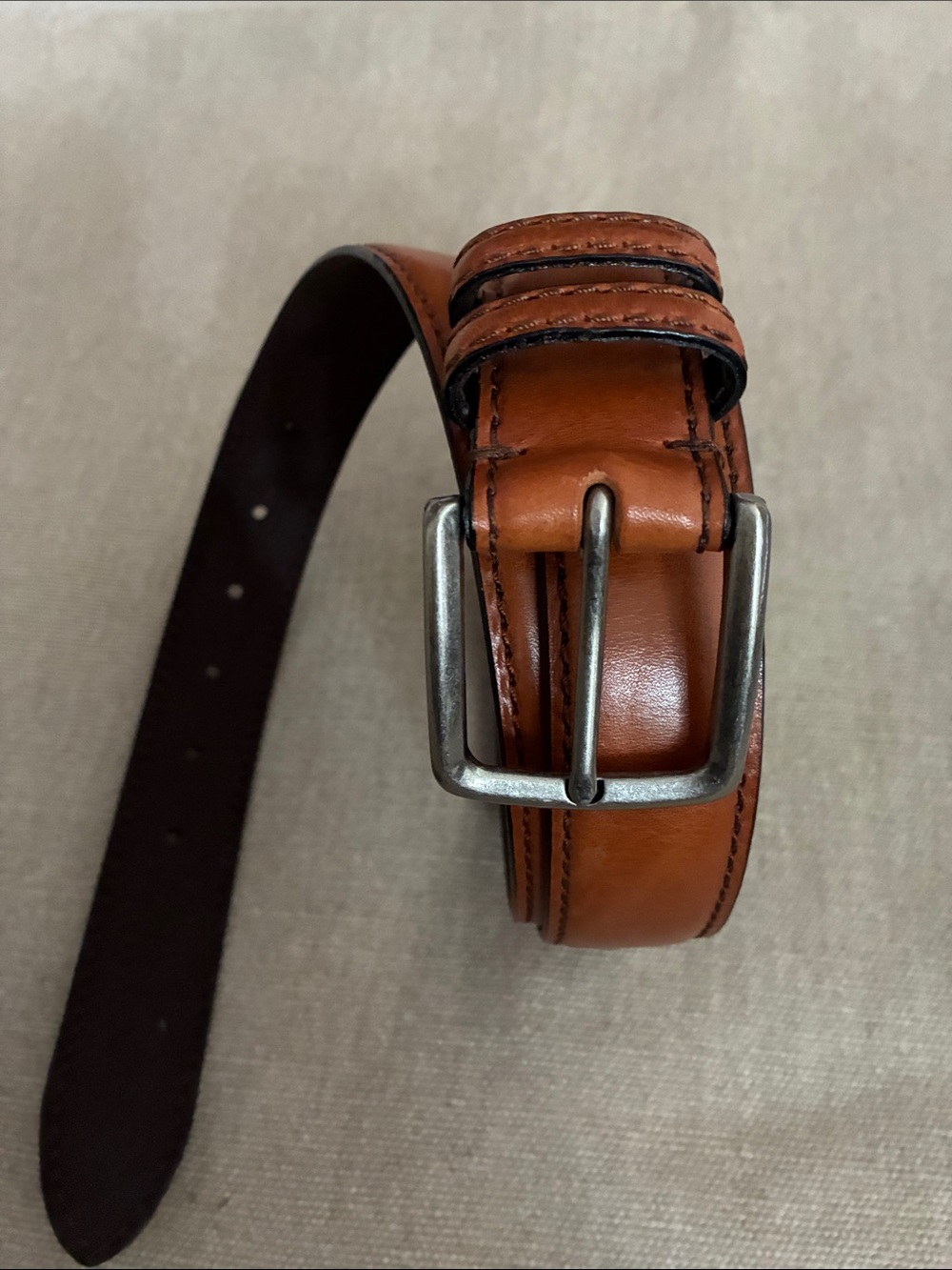 Jos. A. Bank Two-Tone Brown/Tan Leather Belt with Silver Buckle